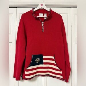 Villager Sport Sweater Sailor Nautical Ship Old Money 1/4 Zip Front Pouch XL